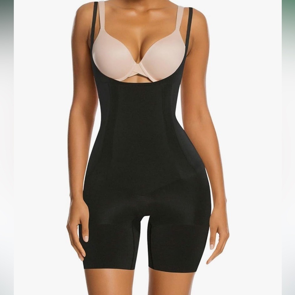 SHAPERX Shapewear Open Bust Thigh Slimmer Tummy Control Body Shaper Black Medium
